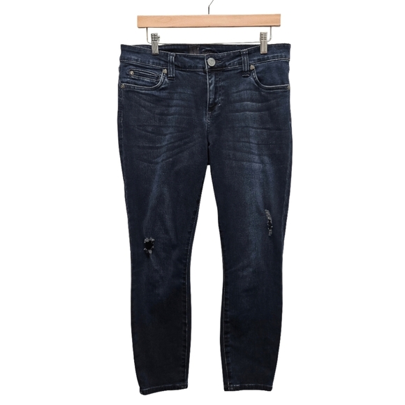 Kut From the Kloth KFTK Distressed Dark Wash Jeans Crop Size 10 Denim - Picture 1 of 16